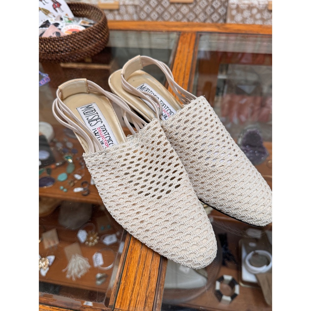 Mootsies Tootsies Womens Beige Woven Crochet Slingback Block Heels Size 9M